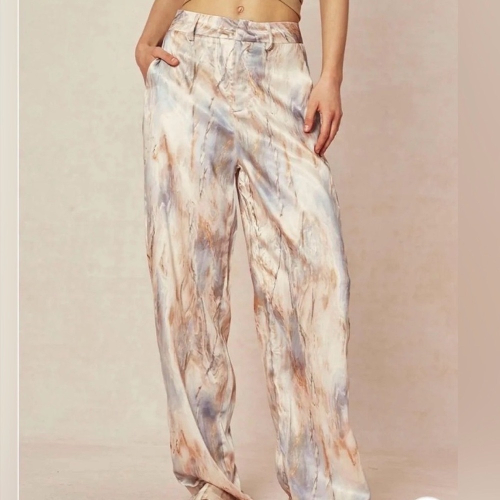 NWT Micas Marble Print High Waisted Full-length Straight Leg Pants Size XL NEW